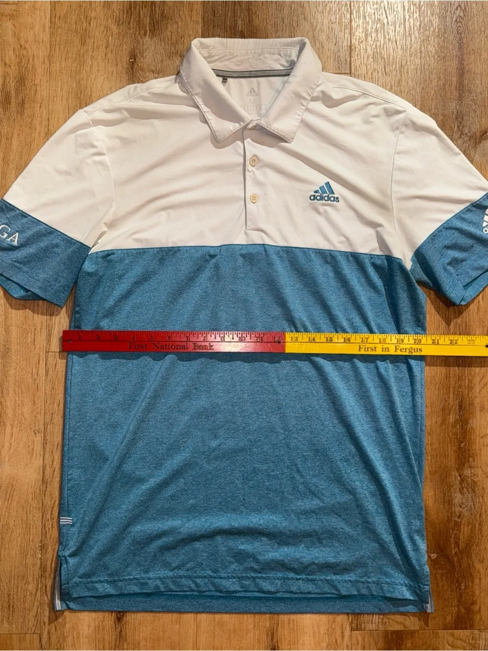 Adidas Polo Shirt Mens Med M White 2 Tone Blue Golf Climacool Stretch Wicking